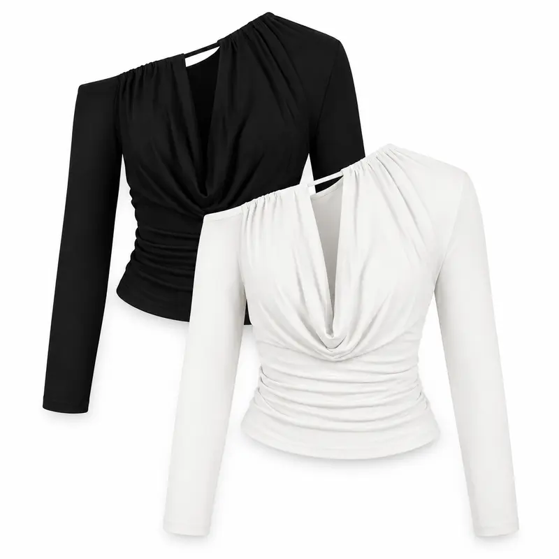 Black & White Set — two one-shoulder ruched tops
