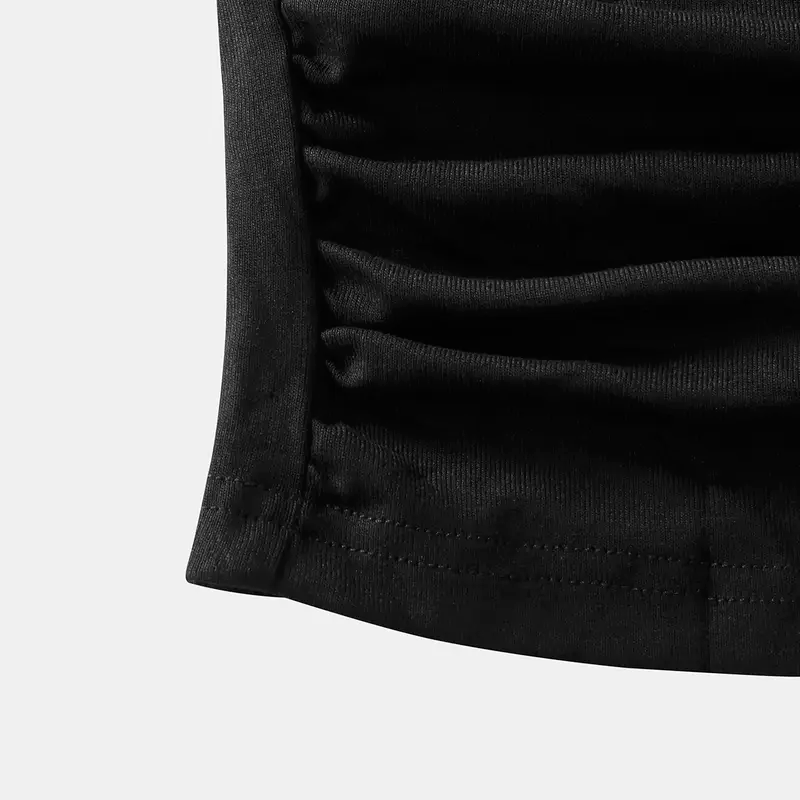 Black — ruched body and sleeve fabric detail