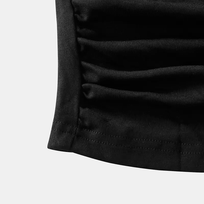 Black — ruched body and sleeve fabric detail