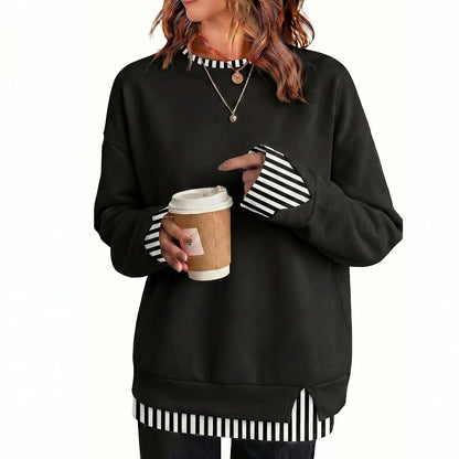 Layered crew neck sweatshirt in Black Stripe