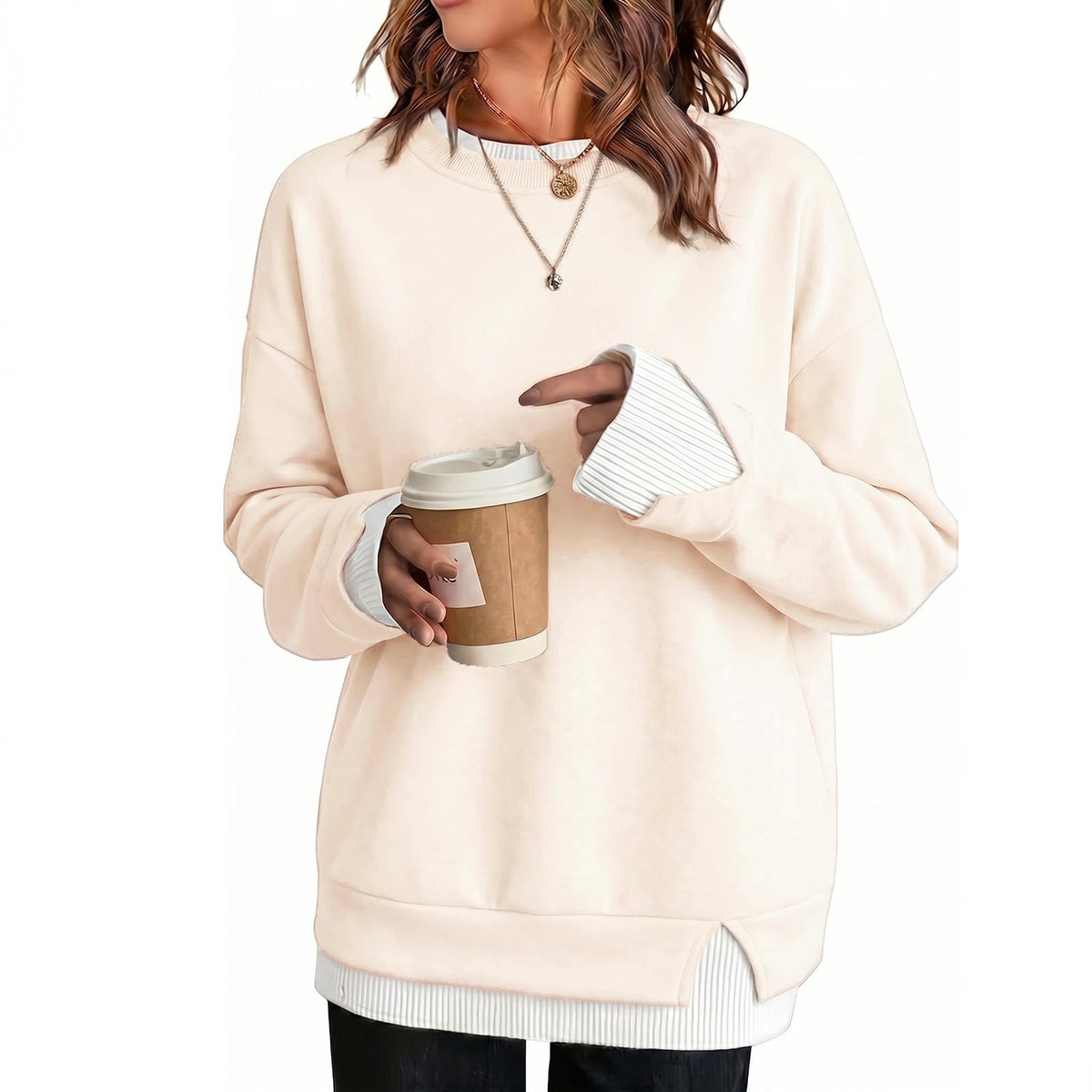 Layered crew neck sweatshirt in Ivory