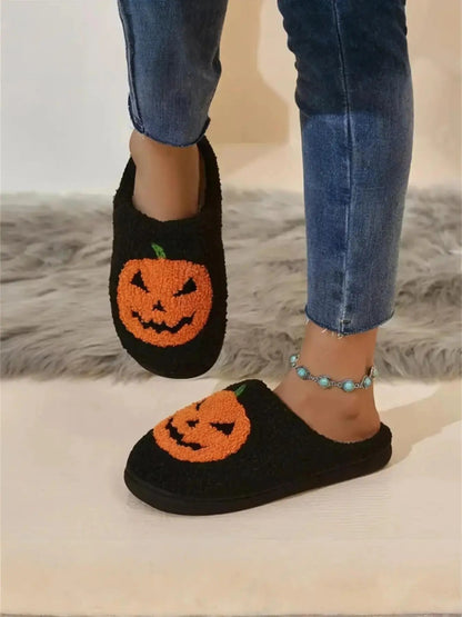 Halloween pumpkin plush slippers