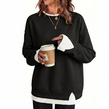 Layered crew neck sweatshirt in Black