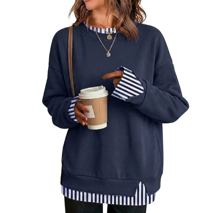 Layered crew neck sweatshirt in Navy Stripe