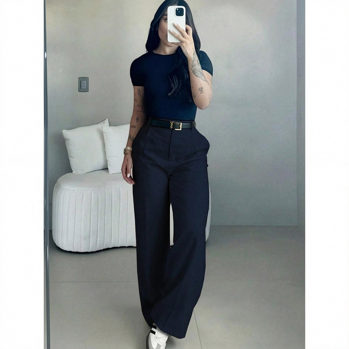 High-waisted wide-leg trousers in Navy