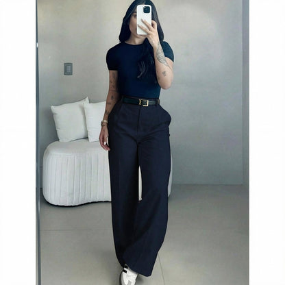 High-waisted wide-leg trousers in Navy
