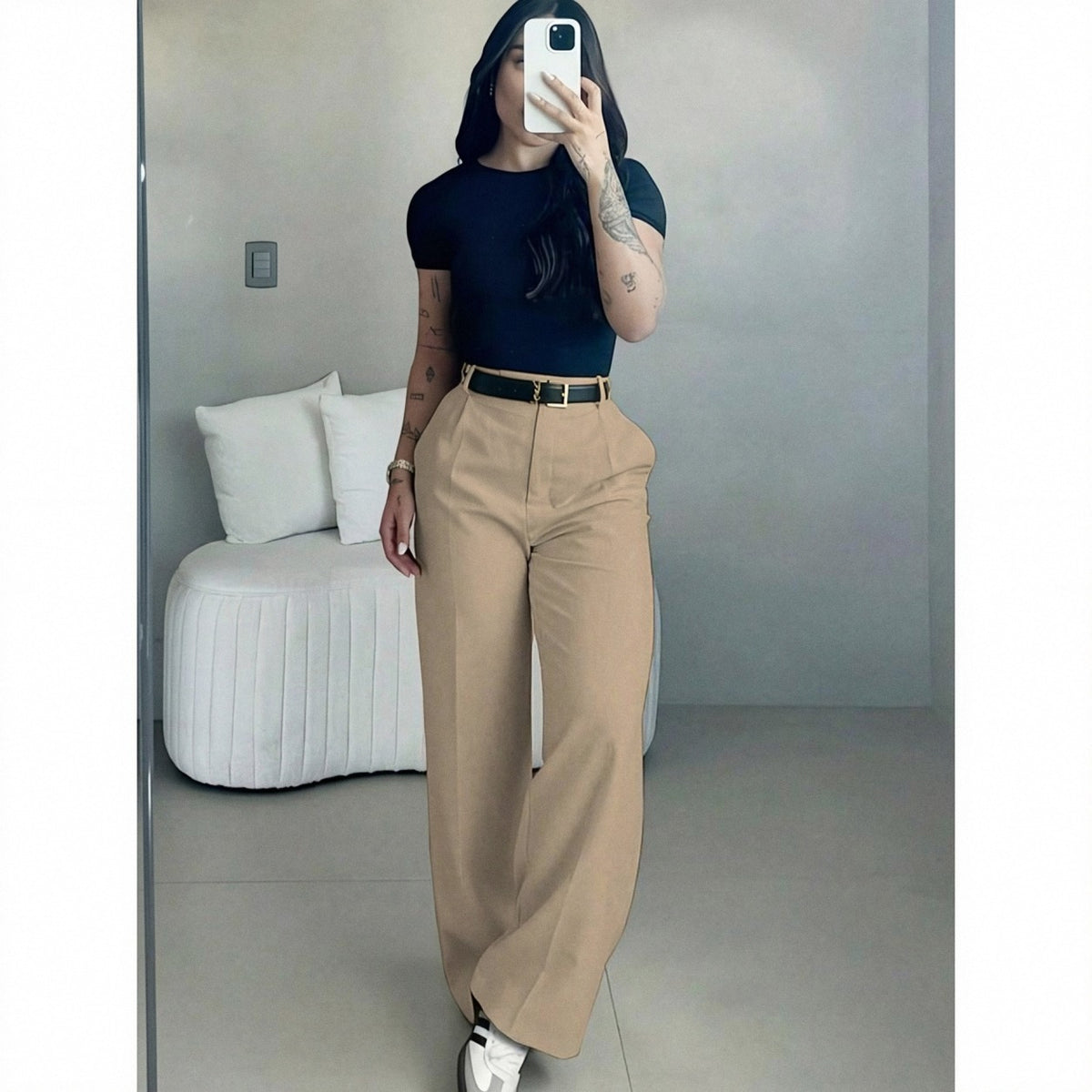 High-waisted wide-leg trousers in Khaki