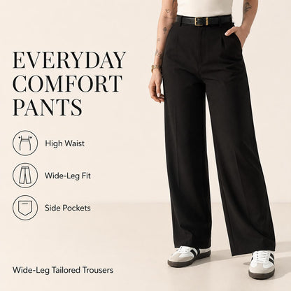 Black wide-leg trousers with high waist and side pockets