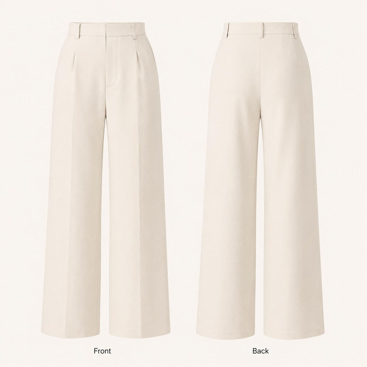 Front and back view of the wide-leg trousers