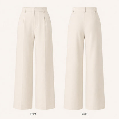 Front and back view of the wide-leg trousers